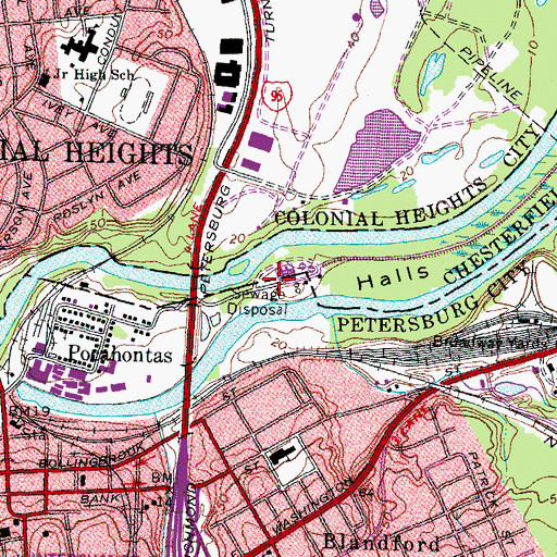 Topographic Map of Pocahontas Island, VA