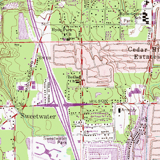 Topographic Map of Bethel Church, FL