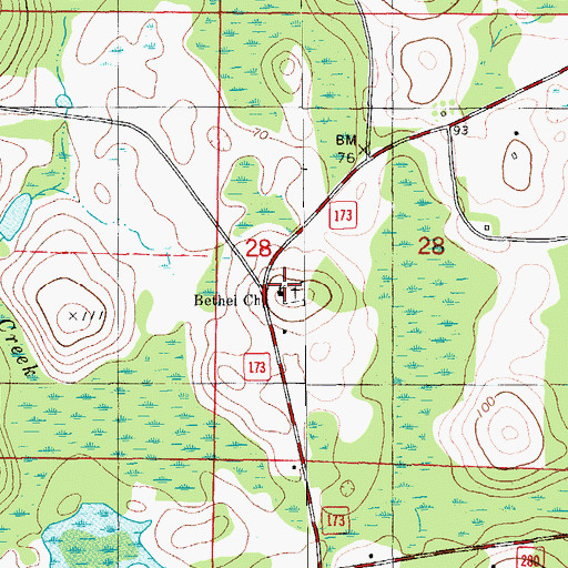 Topographic Map of Bethel Church, FL
