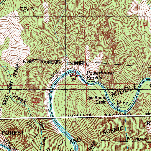 Topographic Map of Powerhouse Rapids, ID