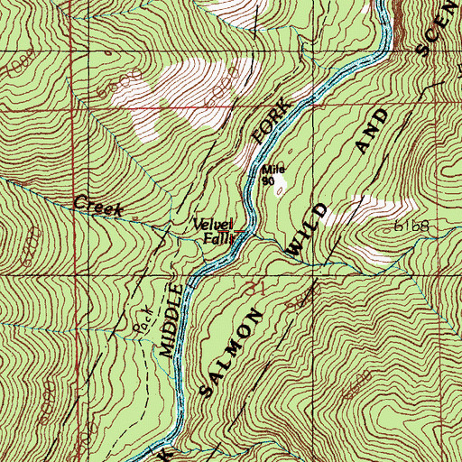 Topographic Map of Velvet Falls, ID
