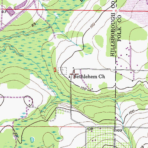 Topographic Map of Bethlehem Church, FL