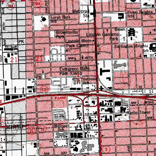 Topographic Map of Bethune School, FL