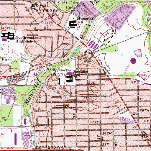 Topographic Map of Bethune School, FL