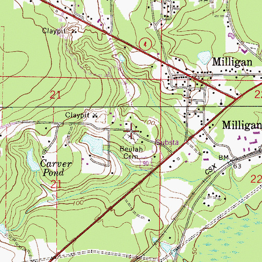 Topographic Map of Beulah Cemetery, FL