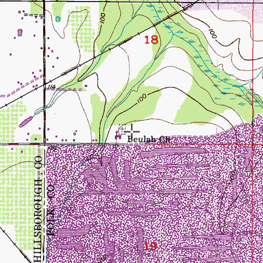 Topographic Map of Beulah Church, FL