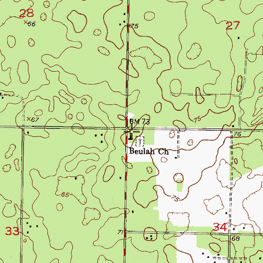 Topographic Map of Beulah Church, FL