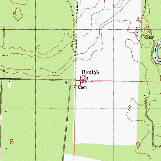 Topographic Map of Beulah Church, FL