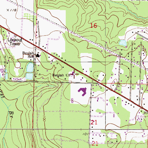 Topographic Map of Beulah Church, FL