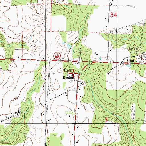 Topographic Map of Beulah Church, FL