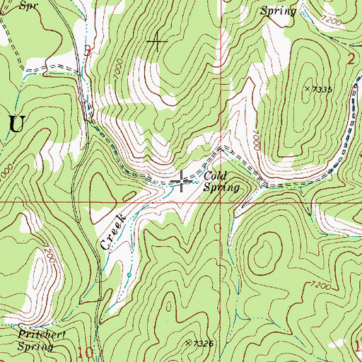 Topographic Map of Cold Spring Creek, ID
