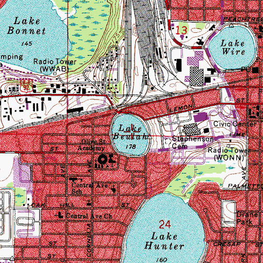 Topographic Map of Lake Beulah, FL