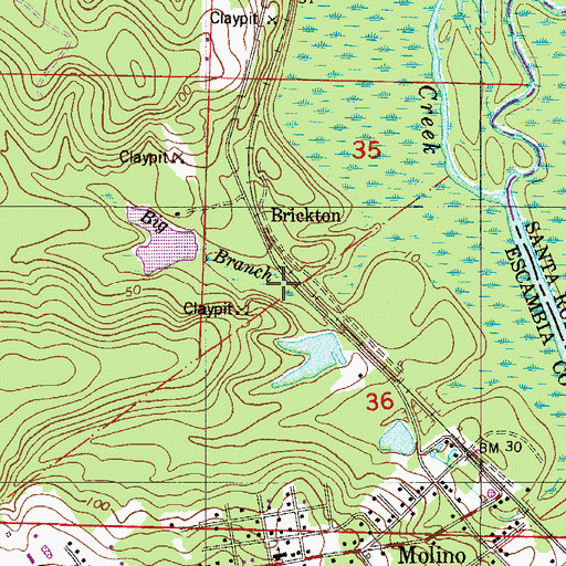 Topographic Map of Big Branch, FL