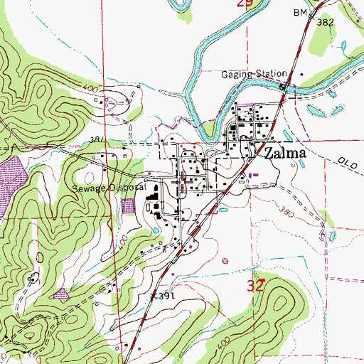 Topographic Map of Zalma Census Designated Place, MO