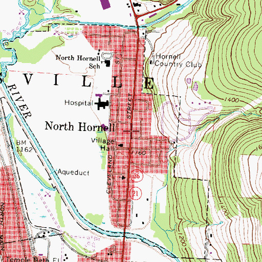 Topographic Map of North Hornell Census Designated Place, NY