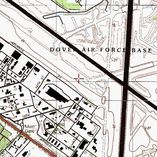 Topographic Map of Dover Air Force Base, DE