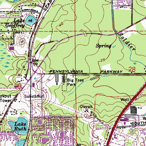 Topographic Map of Big Tree Park, FL