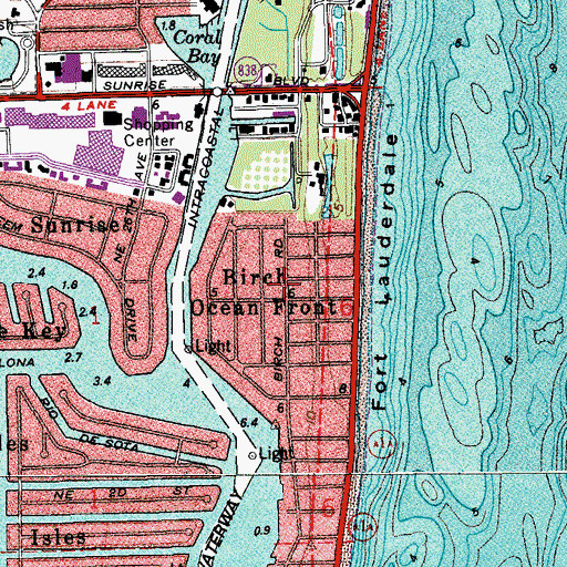 Topographic Map of Birch Ocean Front, FL