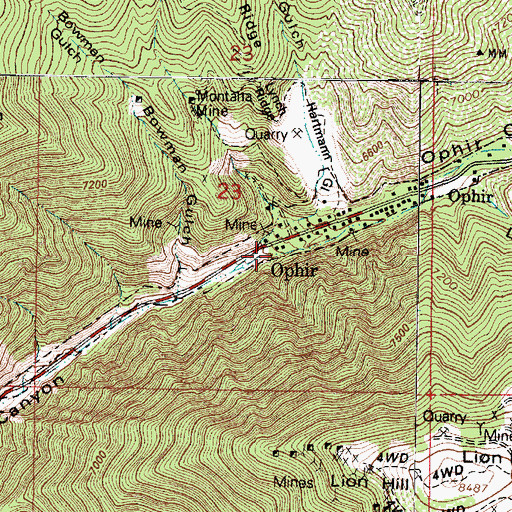Topographic Map of Ophir Census Designated Place, UT