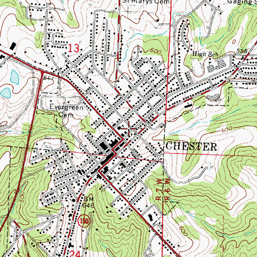 Topographic Map of Chester Post Office, IL