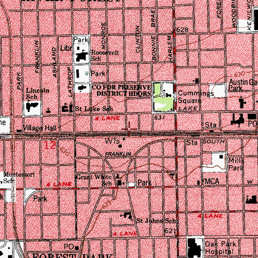 Topographic Map of River Forest Post Office, IL