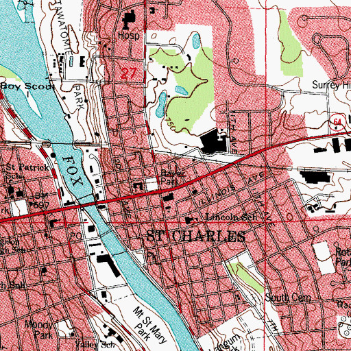 Topographic Map of East Side Post Office, IL