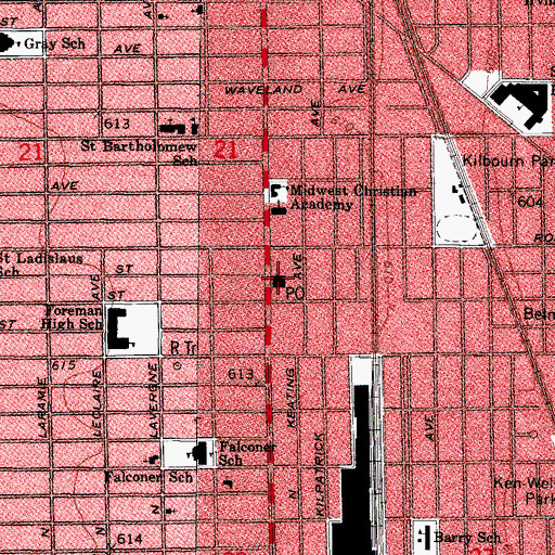 Topographic Map of Irving Park Post Office, IL