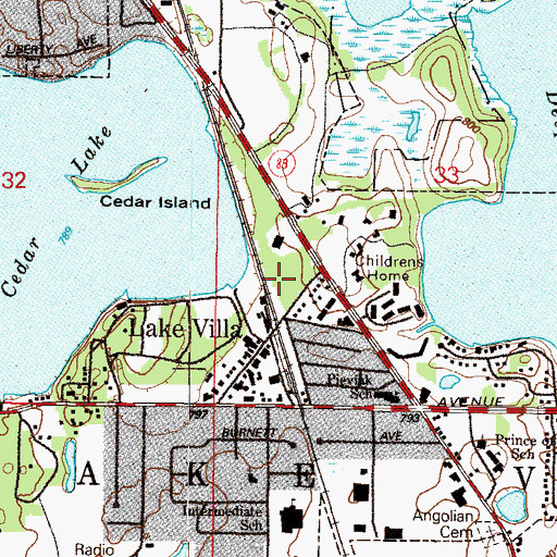 Topographic Map of Lake Villa Post Office, IL