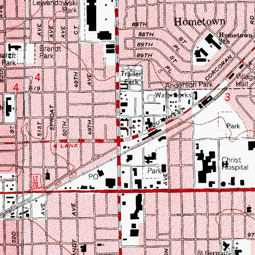 Topographic Map of Oak Lawn Post Office, IL