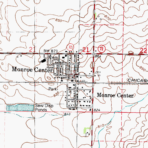 Topographic Map of Monroe Center Post Office, IL