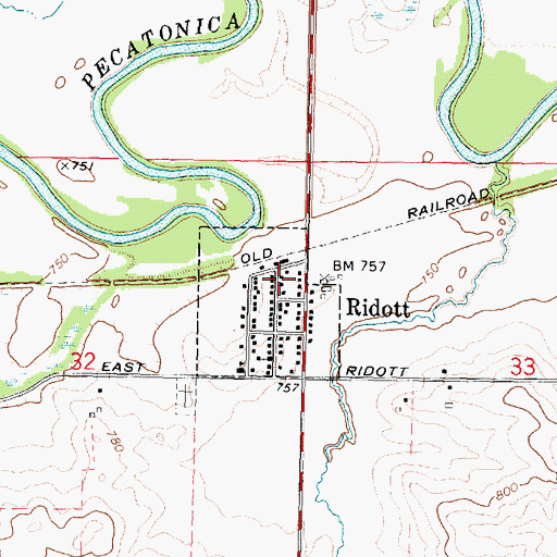 Topographic Map of Ridott Post Office, IL