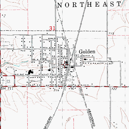 Topographic Map of Golden Post Office, IL