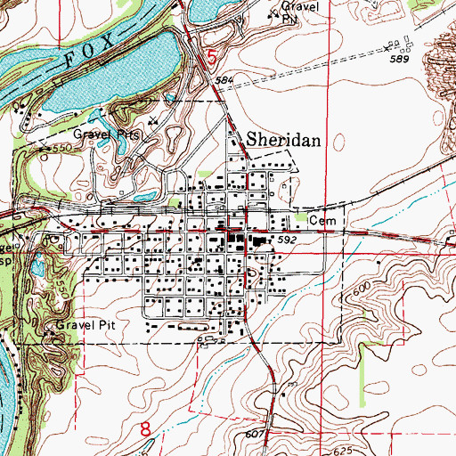 Topographic Map of Sheridan Post Office, IL