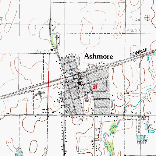 Topographic Map of Ashmore Post Office, IL