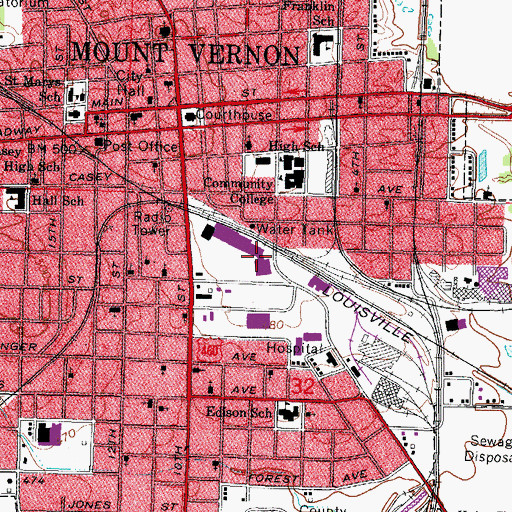 Topographic Map of Mount Vernon Post Office, IL