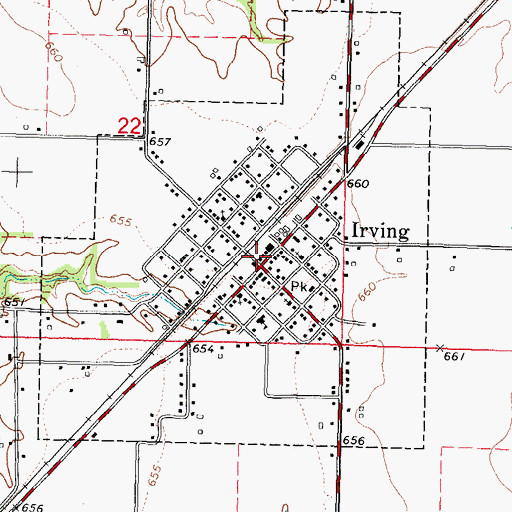 Topographic Map of Irving Post Office, IL