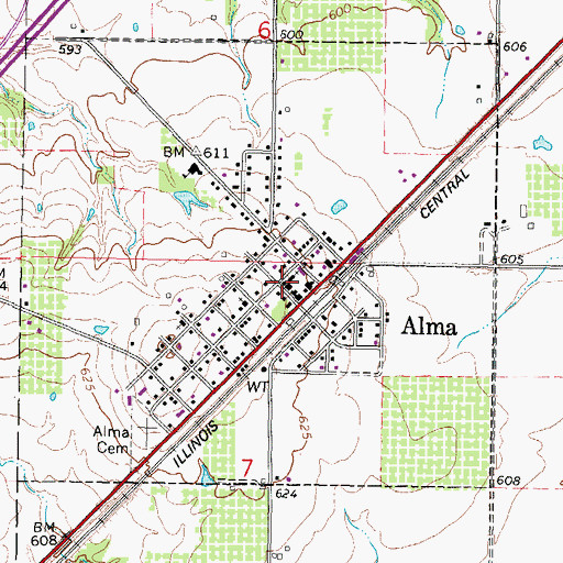 Topographic Map of Alma Post Office, IL