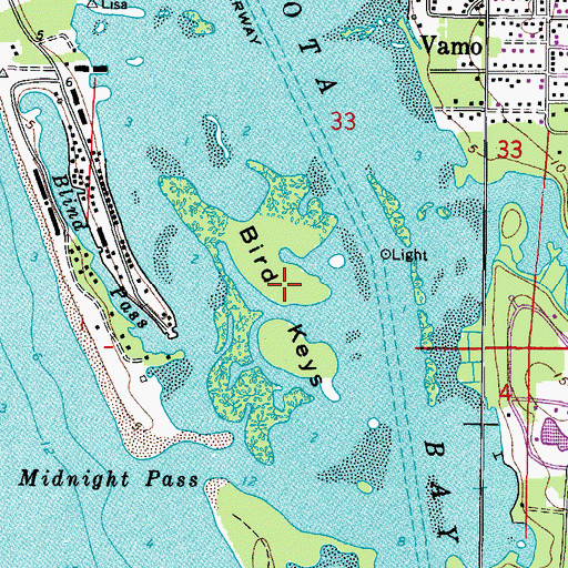 Topographic Map of Bird Keys, FL