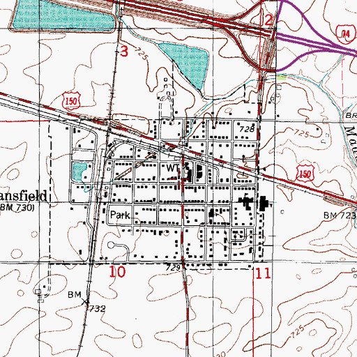 Topographic Map of Mansfield Post Office, IL