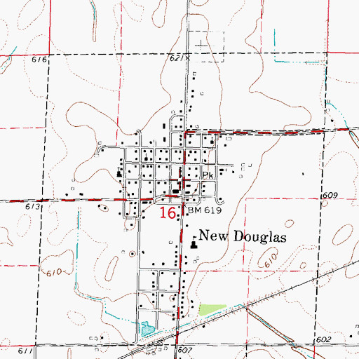 Topographic Map of New Douglas Post Office, IL