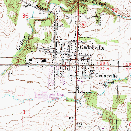 Topographic Map of Cedarville Post Office, IL