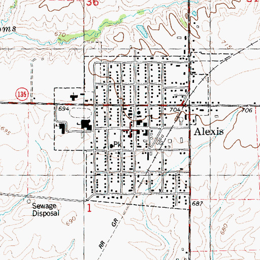Topographic Map of Alexis Post Office, IL