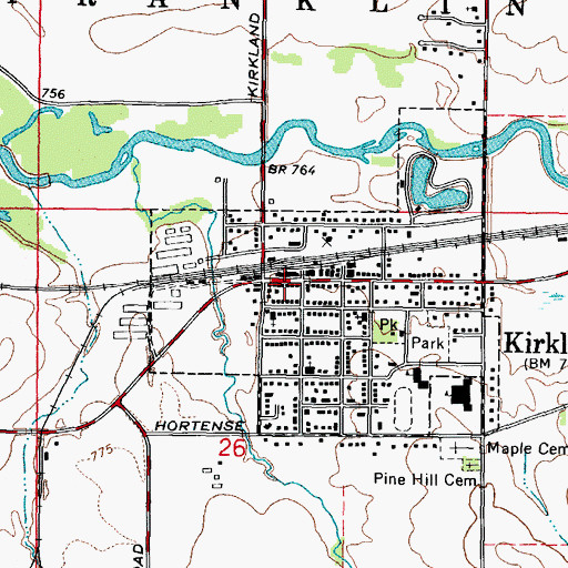 Topographic Map of Kirkland Post Office, IL