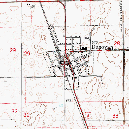 Topographic Map of Donovan Post Office, IL