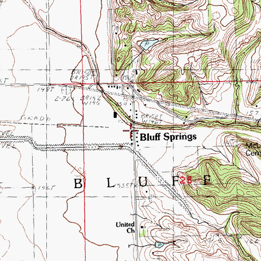 Topographic Map of Bluff Springs Post Office, IL