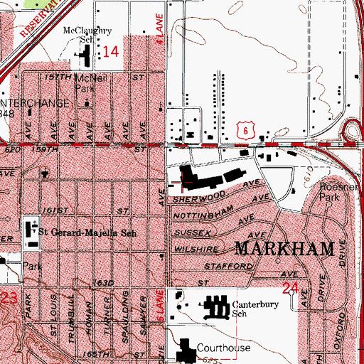 Topographic Map of Markham Post Office, IL