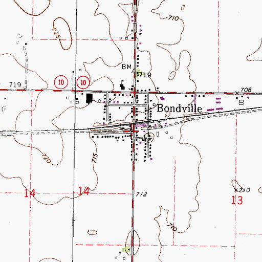 Topographic Map of Bondville Post Office, IL