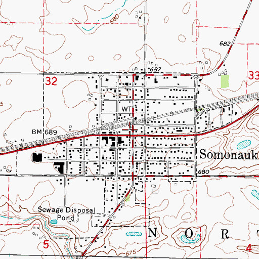Topographic Map of Somonauk Post Office, IL