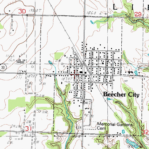 Topographic Map of Beecher City Post Office, IL
