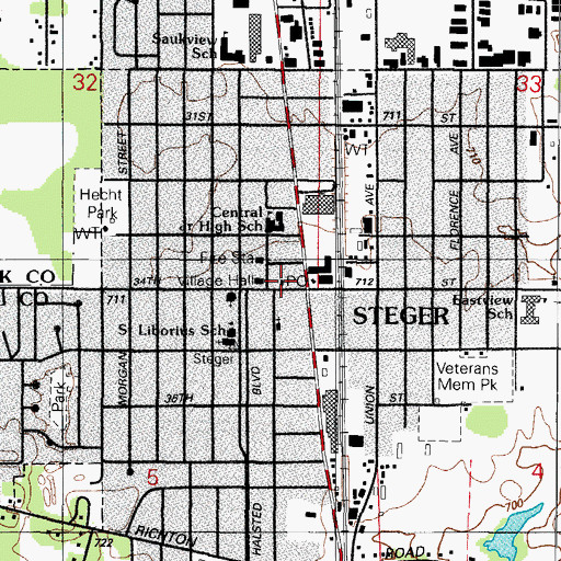 Topographic Map of Steger Post Office, IL